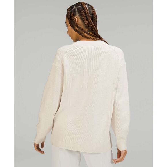 Lululemon Merino Wool-Blend Ribbed Crewneck Sweater White Opal Size 6 - Picture 4 of 9